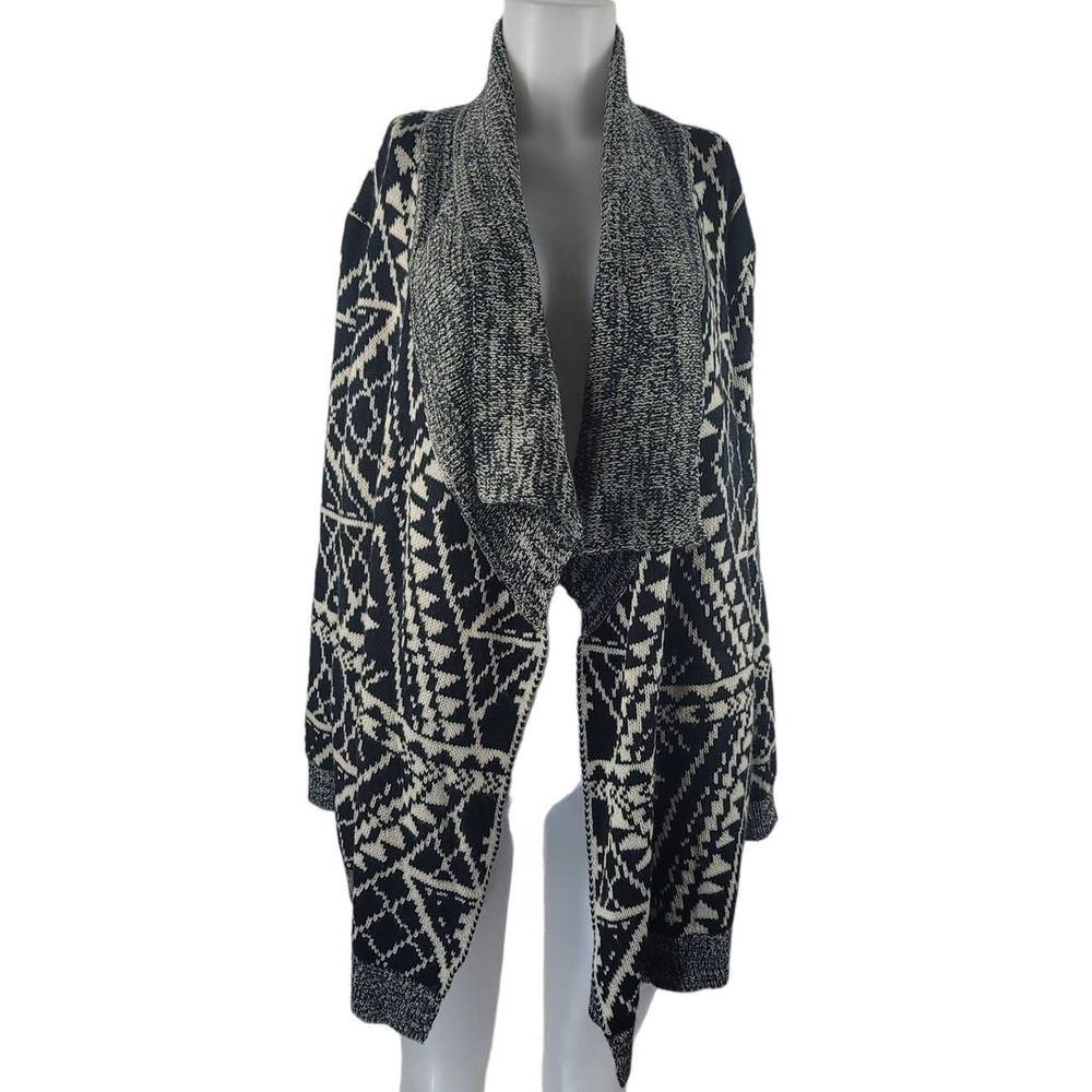 Revolve Aztec Tribal Draped Waterfall Knit Cardigan Winter Warm Cream Black XL